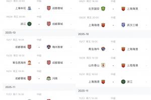 谁的赛程更好?中超仅剩6轮,蓉城申花,国安海港下轮直接对话